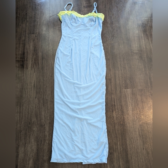 Blue Maxi Bodycon Dress Sweetheart Neckline Wedding Guest - Picture 2 of 4